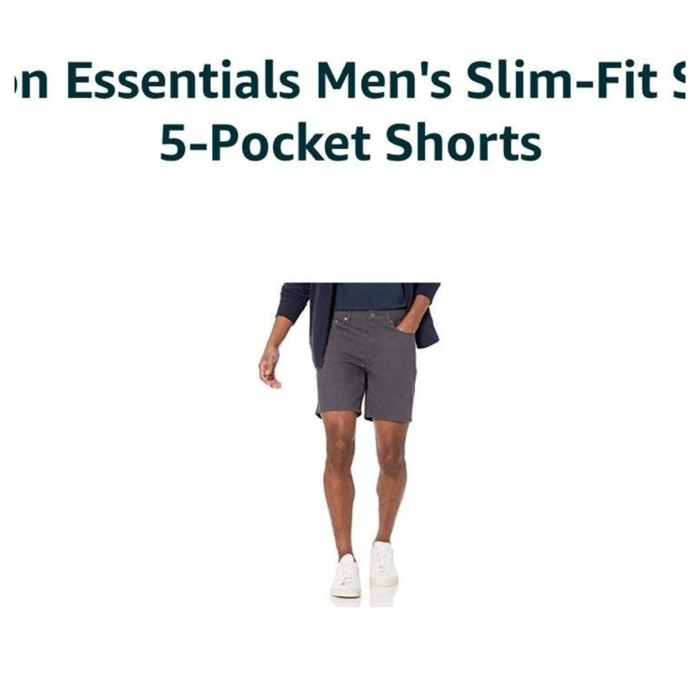 Amazon Essentials Chino Slim Shorts Men Size 38W Gray Summer Casual Pockets